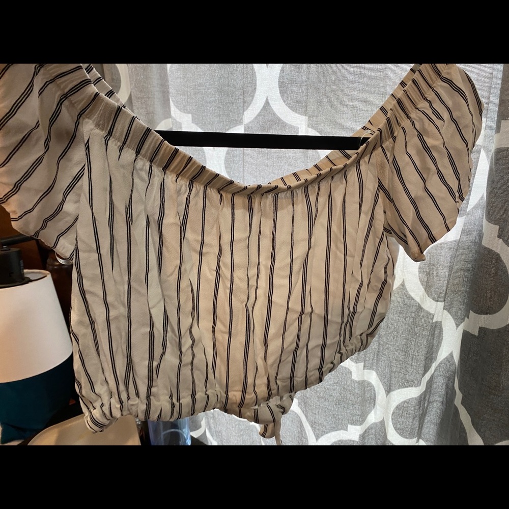stripped white and black off the shoulder crop top